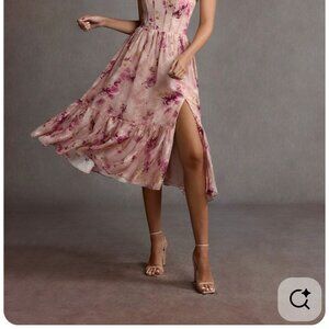 Azazie "Gigi" mauve floral midi dress new with tag strapless silhouette corset d